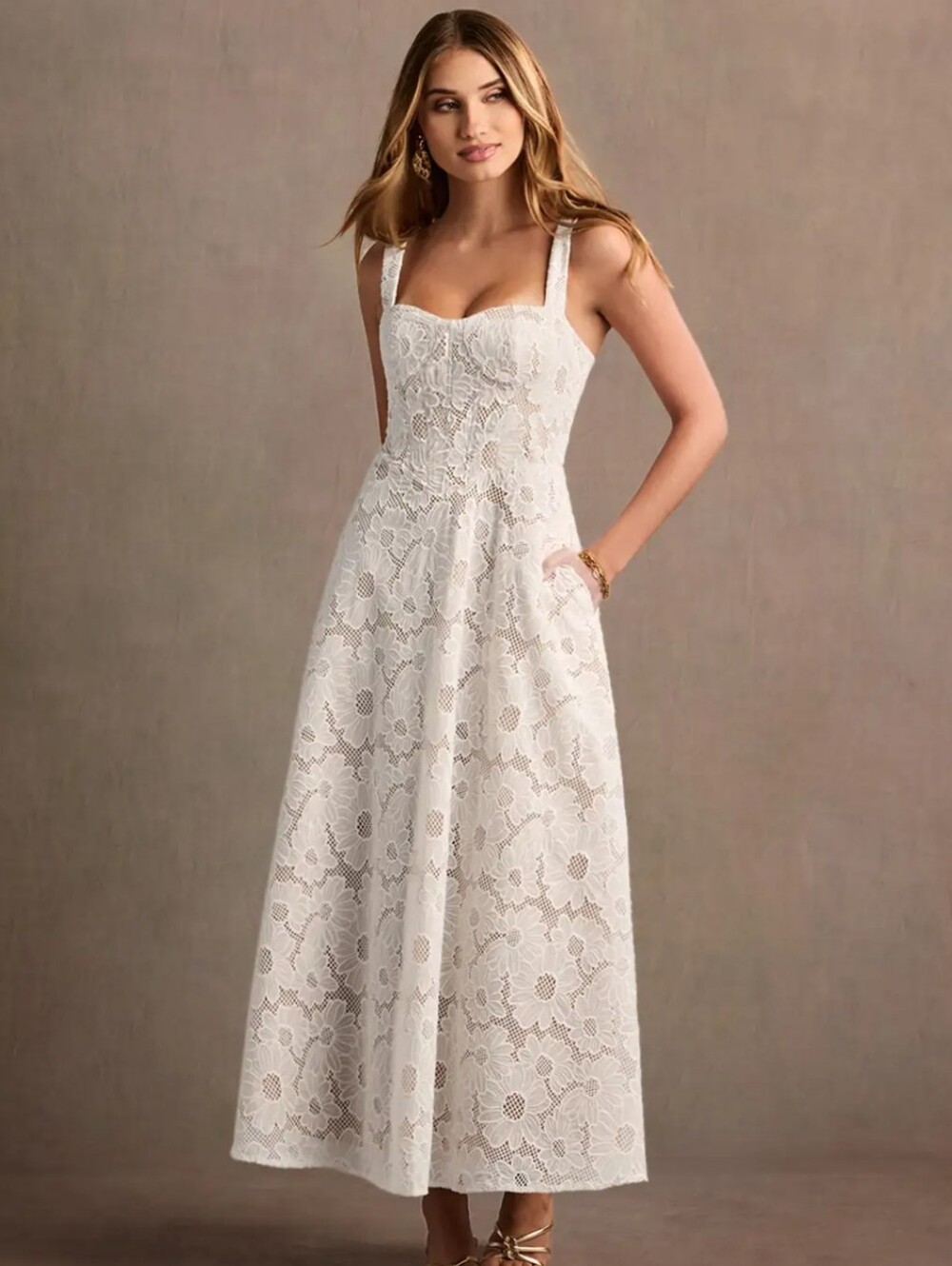 White Lace Sunflower Azazie Dress